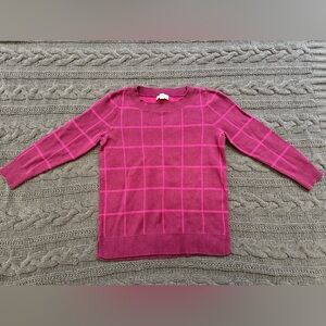 LOFT Fuchsia Checkered Crew Neck Sweater (Small)